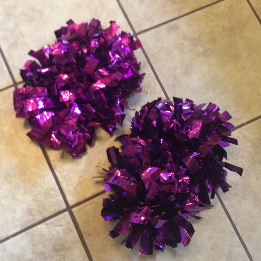Metallic purple pom-poms